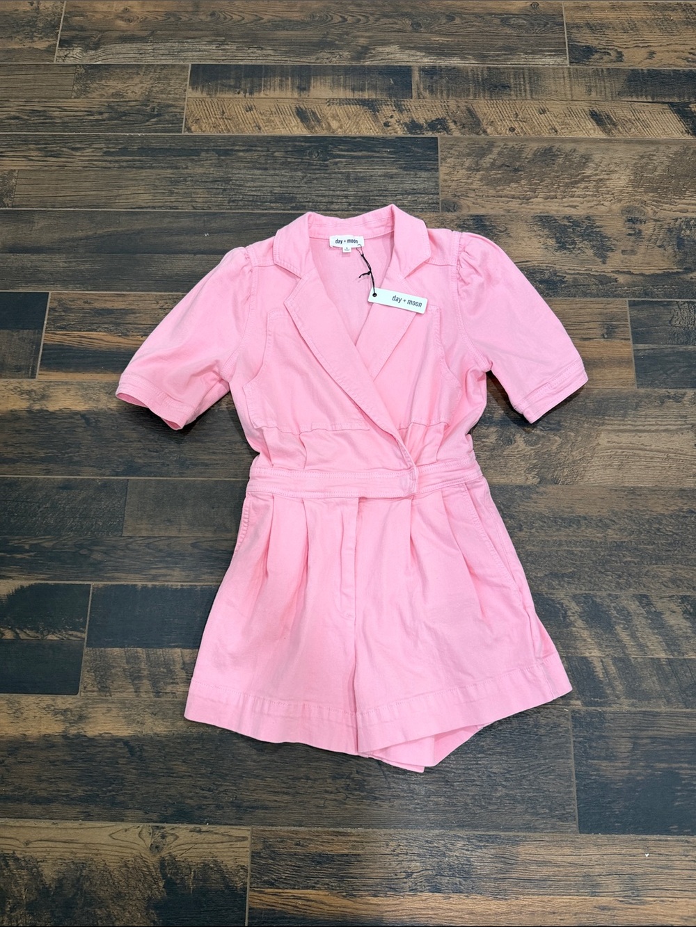 Tailored Pink Short-Sleeve Pink Denim Romper
